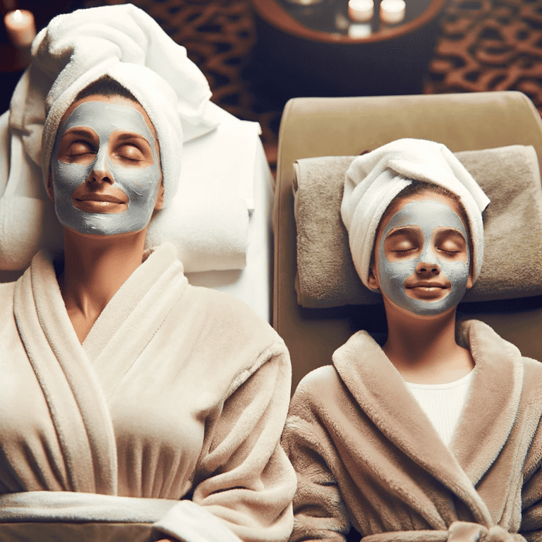 Mother and Daughter getting a facial at a spa